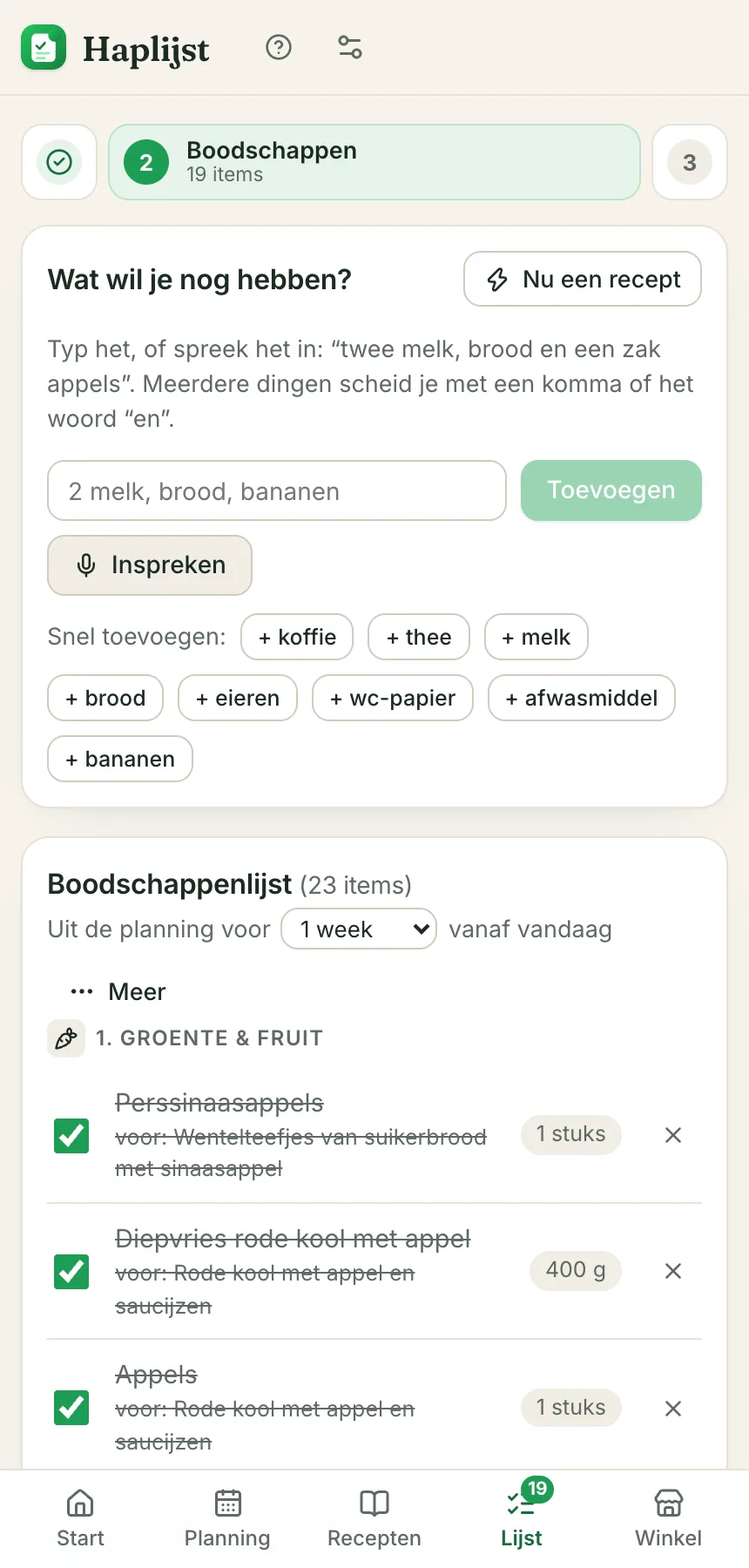 Boodschappenlijst met producten en prijzen