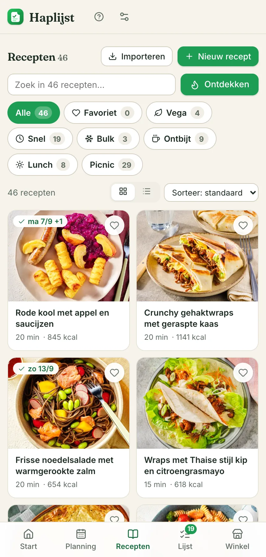 Recepten met filters en favorieten