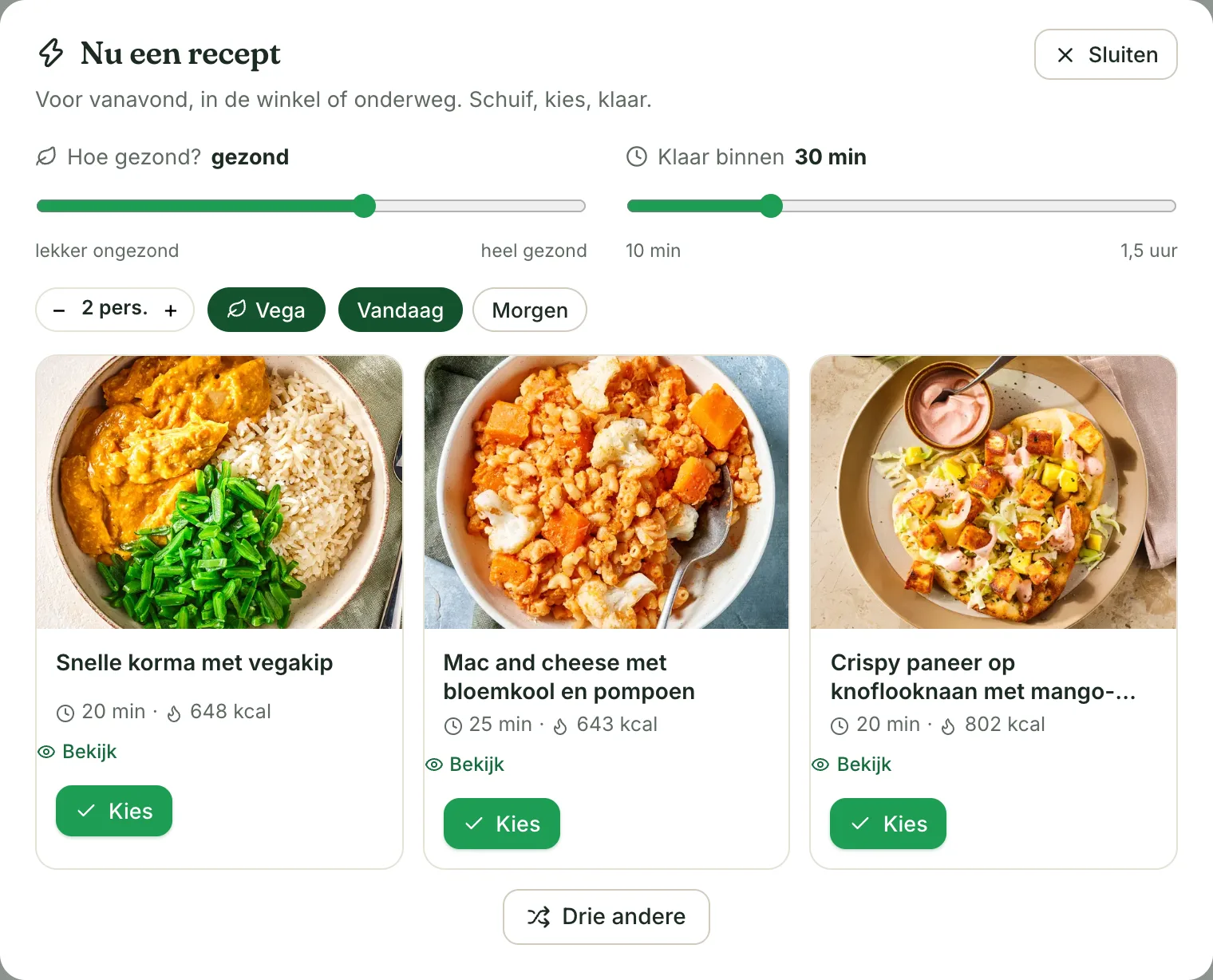 Nu een recept: drie voorstellen op basis van hoe gezond en hoe snel